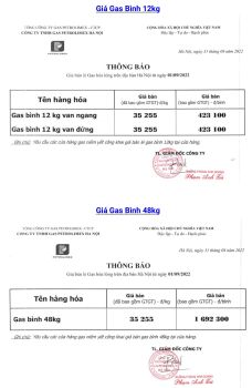 thông báo giá đổi bình gas petrolimex 12kg tháng 9 năn 2022